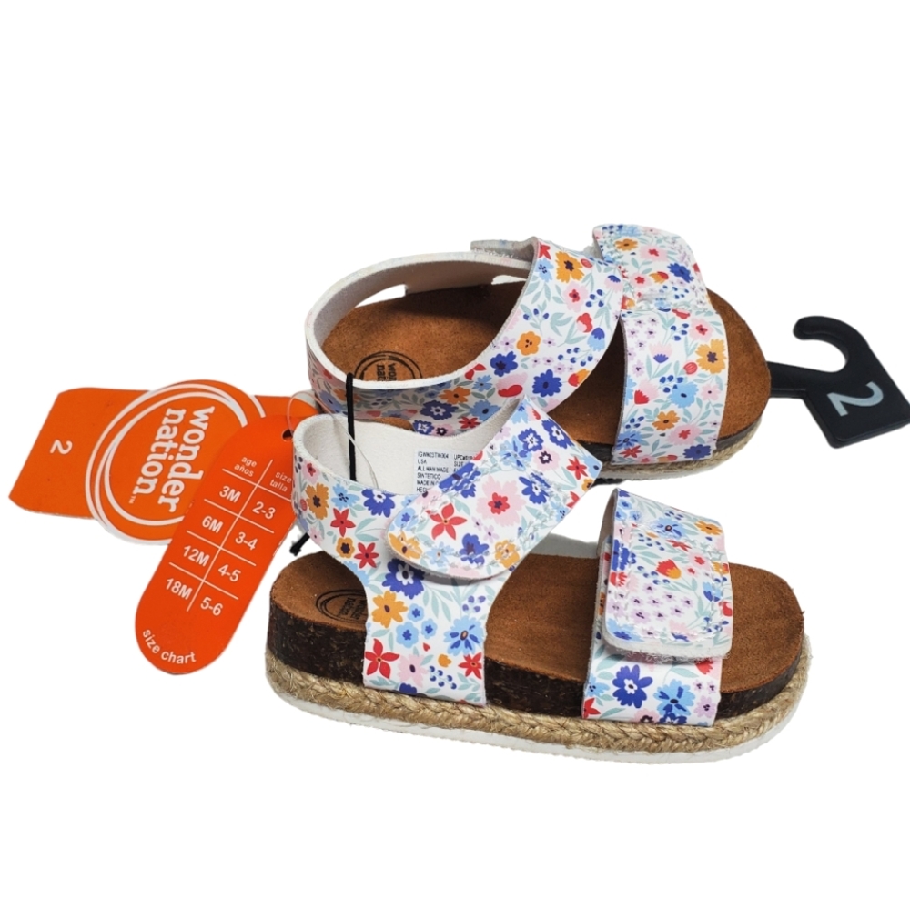 NWT Wonder Nation Baby Girl Footbed Sandals Floral Size 2